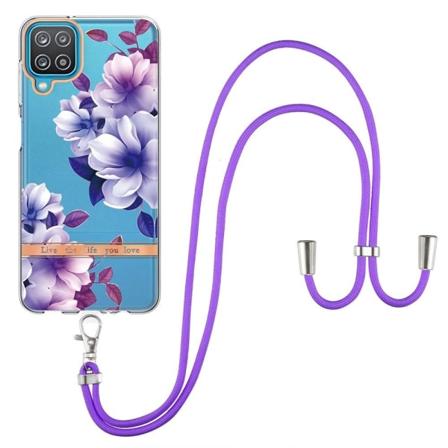 Ohut ja kestävä pehmeä kansi, jossa on kiinnityslenkki Samsung Galaxy A12 5G:lle - Violetti Begonia Purple