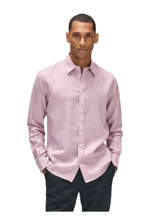 John Henric Casual Linen Shirt Solid Pointed Collar Linneskjortor Herr Lila M