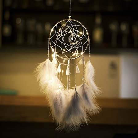 Moonlight Grå Wrap Lys-Drømmefanger med Fjer Dekoration