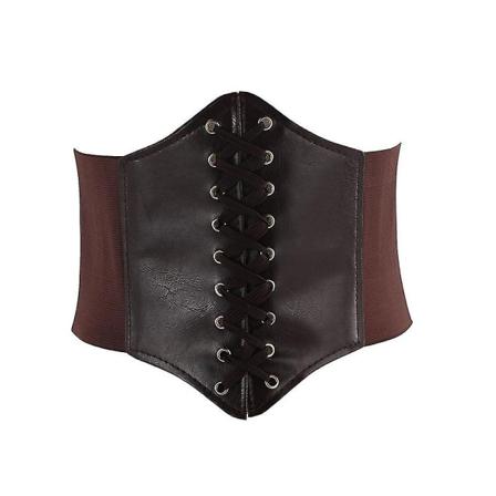 Dame midje Cincher Bredt bånd Elastisk knute Waspie Korsett Pu Lær Belte Body Shaper - Perfet Coffee