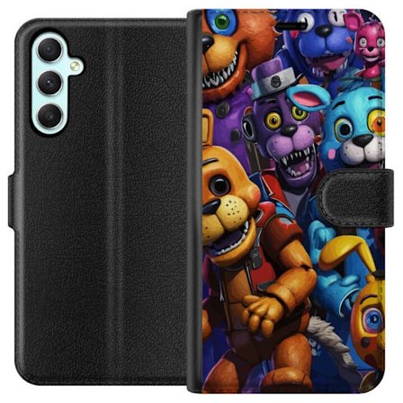 Kompatibelt Plånboksfodral till Samsung Samsung Galaxy A34 Färgstarka animatroniska figurer inspirerade av Five Nights at Freddy’s, intensiv blick