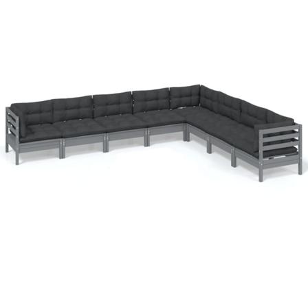 Vidaxl Loungegrupp Med Dynor 8 Delar Grå Massiv Furu Grå