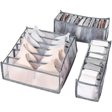 Undertøjsskuffeorganisator, 3-pak opbevaringskasser skuffeinddelere til sokker, slips, undertøj og andet småt tilbehør