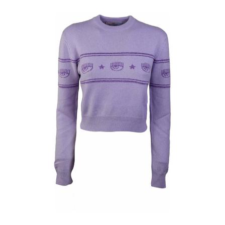 Chiara Ferragni Collection Round-neck Strik Lilla, Dame Striktrøjer, Størrelse: XS