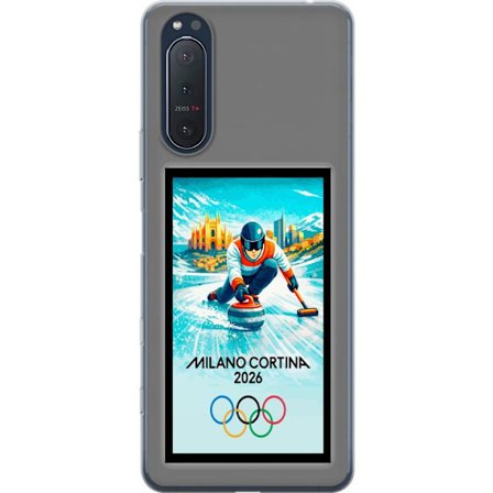 Kompatibelt Mobildeksel til Sony Xperia 5 II Ishockeyillustrasjon med spillere i bevegelse på isen, Milano Cortina 2026, Milan-landemerker og olympisk