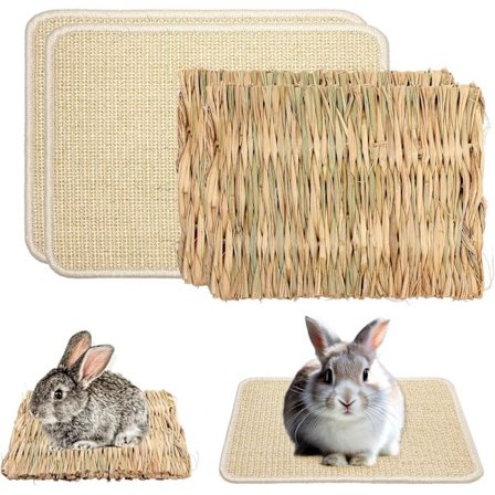4 stk. Kaninskrapematte, kaningressmatter for kaninburstilbehør, naturlig sisal katt kaninskrapepute, naturlig høyvevd sengematte for Bu
