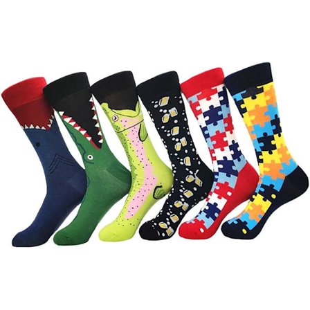 6 Par Herre Dress Sokker Funky Fargerikt Mønster Kjemmet Bomull Crew Sokker