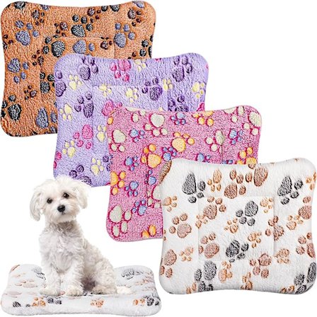 4 stk. Ultra blødt hundekat sengemåtte med søde prints vendbar fleece