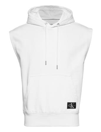 Monogram Badge Sleeveless Hoodie Hoodie Vit Calvin Klein Jeans