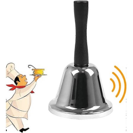 Håndklokke i rustfritt stål, oppmerksomhetsklokke for skole, metall, høy lyd, håndklokke, håndholdt klokke (sølv) [fw]