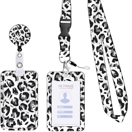 Retractable Lanyard -korttikotelo (mustavalkoinen klassinen leoparditulostus), Retractable Lanyard ID ja korttikotelot työpöydälle, avaimille, 