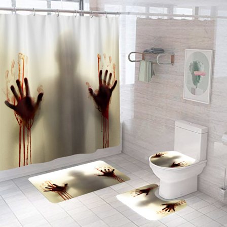 Halloween Verinen Kädenjälki Suihkuverho Sarjat, Halloween Kylpyhuoneen Sisustus Sarja 71 tuumaa x 71 tuumaa - Sho