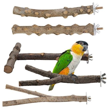 Sæt med 5 naturlige træpinde til fugle, naturlige træpinde, fugletilbehør, parakitter, fuglelegetøj, stående klatrer, fuglebur
