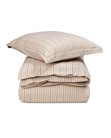Lexington Bäddset i randig bomullspoplin, beige/vit