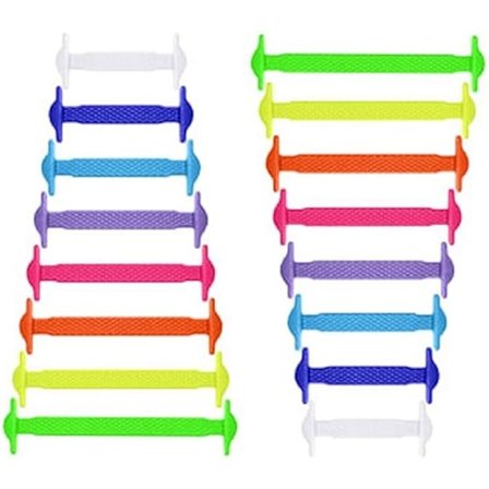 Farge 16 Rots Knuteløse Skolisser for Barn og Voksne - Elastiske Sneakers Skolisser - Flat Silikon Skolisser for Løpesko