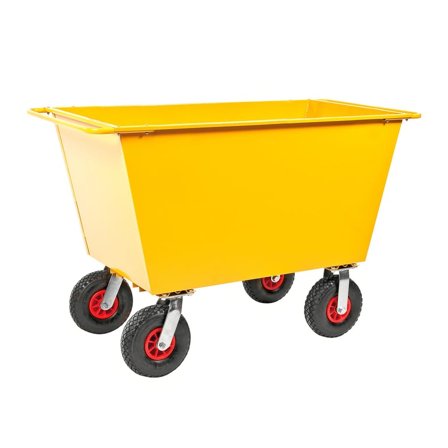 Sop- och avfallsvagn, volym 300 liter, luftgummihjul, gul