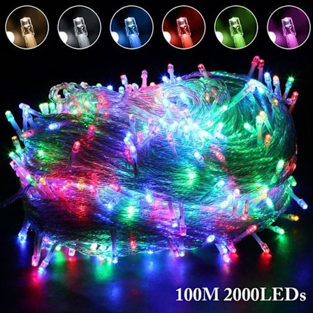 ROSNEK Lysende Guirlande Udendørs Indendørs 2000LED 100M (Multifarvet) Juletræ Lys IP44 Vandtæt, Have Bryllupper Fester
