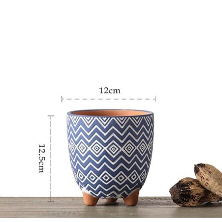 Kreativ personlighet trebeint keramisk geometrisk blomsterpotte (middels blå 12cm)