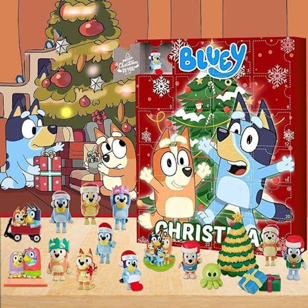 Bluey Hund 2025 Julekalender til Børn, (Opgraderet Version) 44 Gaveemner - Tilfældig Stil (Blind Box), Adventskalender til Børnefestival
