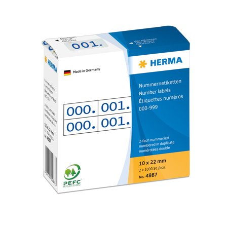 Herma Nummeretiketter 0-999 dobbel blå 10x22mm