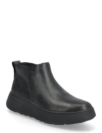 FitFlop F-Mode Leather Flatform Zip Ankle Boots - Black - 42