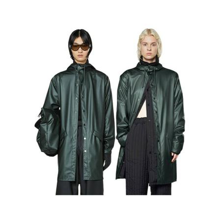 Rains, Essential Long Jacket Silver Pine Grijs, unisex, Maat:L