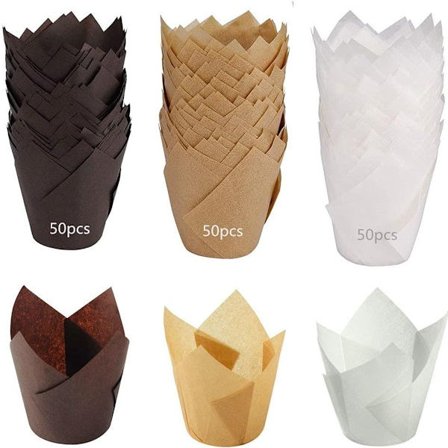 Kuppikakkupaperit, muffinivuokapaperit, 150 kpl tulppaanin muotoisia leivontapaperivuokia,