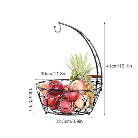 Frukt- og Grønnsaksholder med Bananhenger, Bærbar Metall, Svart