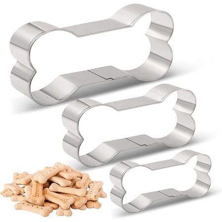 3 stora och små kakformar i rostfritt stål, hundbensform