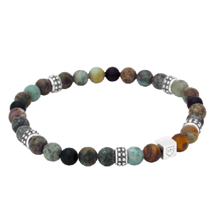 by BILLGREN Silver/beadsarmband | Galaxy Stone/tigeröga Nobel Accessoarer Herr Flerfärgad 19 cm