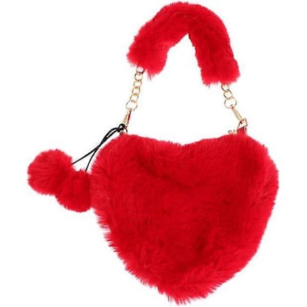 Axelväska Fuskpäls Handväska Hjärtformad Pälsig Clutch Fluffig Handväska för Kvinnor - Röd