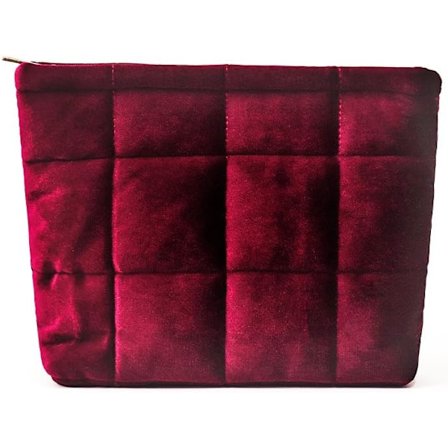 Pörröinen tikattu meikkilaukku, kosmetiikkalaukku, matka-wc-tarvikkeiden järjestelypussi, clutch naisille (viininpunainen - sametti)