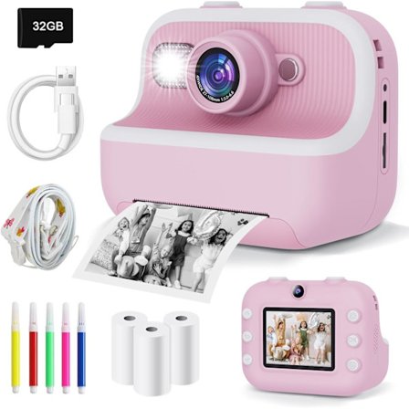 2025 Siste Modell Barnekamera med Utskrift, 2.4 Tommers IPS1080P Instant Kamera for Barn, HD Digitale Videokameraer for Småbarn, Jul