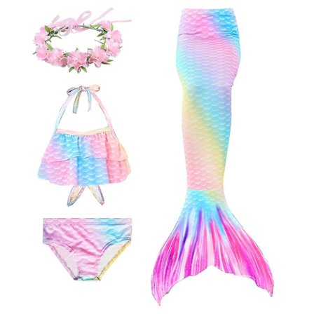 Kids Girls Mermaid Tail Bikini Set Swimwear Swimsuit Swimming Costume Included Garland Headband