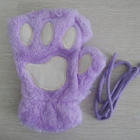 Kvinnor Söt Cat Claw Paw Handskar Plyschvantar Varm Mjuk Plysch Kort purple one size