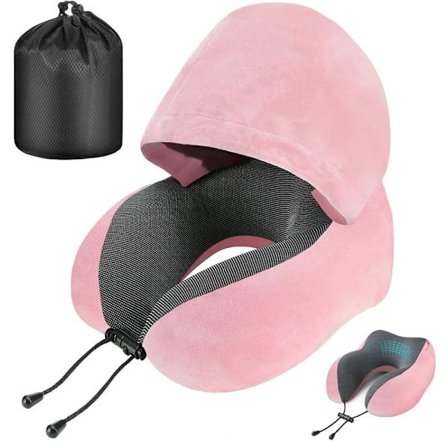 Resekudde med huva – Memory foam-nackkudde för flyg, bil, kontor och hem, mjuk och ergonomisk_TF_TF
