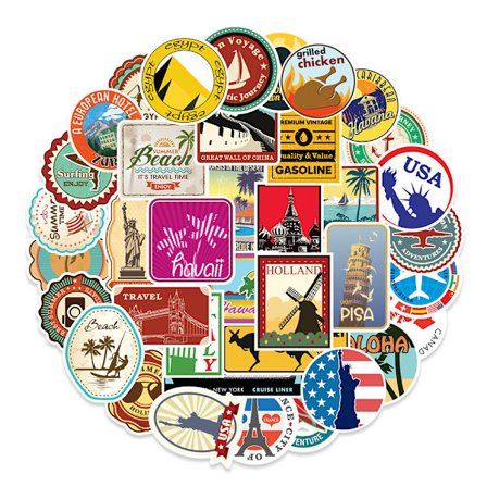 100 st Datorkofferklistermärken, resedekaler, land, stad,