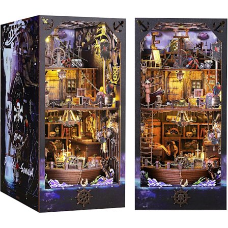 DIY Bokhjørne Kit - Miniatyr Tre Dukkehus med Møbler og LED Lys-Aden