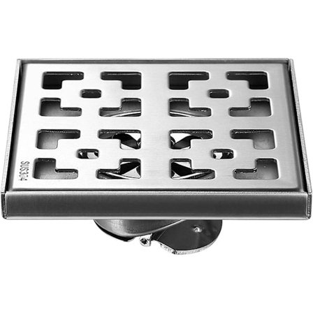 Kvadratisk borstad duschbrunn, golvbrunn med avtagbart galler, hårsil, badrumsduschbrunn, silhuv, 12*12cm