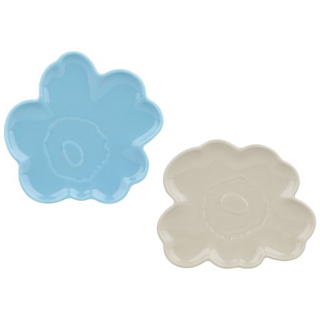 Marimekko Unikko Shape tallerken 2-pakning, lyseblå/beige' - 'BeigeLyseblå