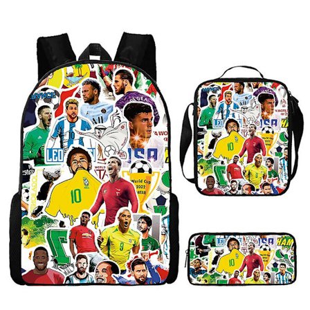 Ny ankomst Fotbollsstjärnan Lionel Messi tryckt skolväska eller portfölj eller pennfodral eller tredelad ryggsäck studenter(3st)