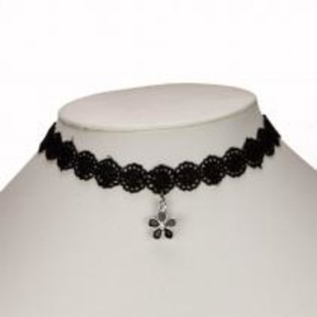 Retro Gothic Svart Choker / Halsband - Spets & en Blomma