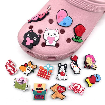 16 stk 3D Clog Sandaler Ornamenter (Valentine's Day), Sko Charms,