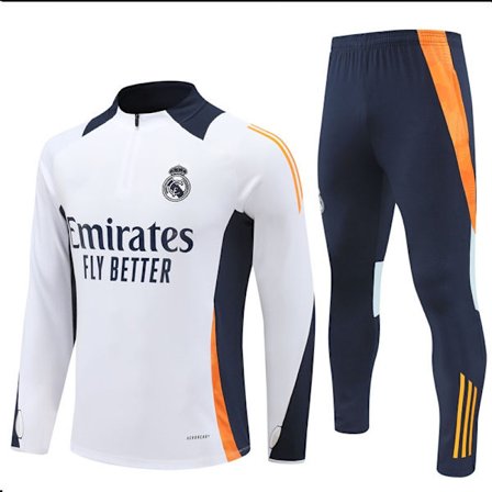 2425 Ny Real Madrid Fodbold Langærmet Halv Zip Trænings T-shirt til Voksne og Børn Hvid - Perfekt hvid white{ROG}