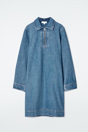 COS Women's Denim Half Zip Dress in Blue