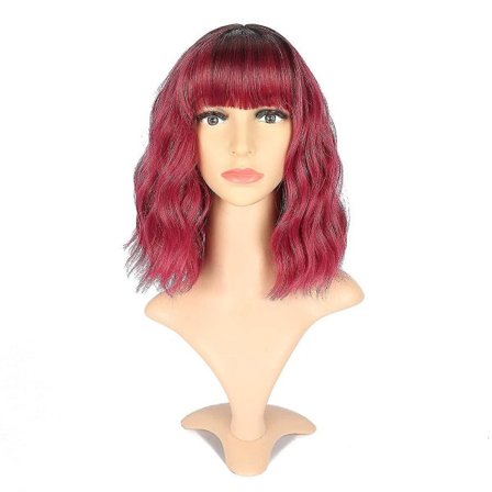 TG Ombre Hårfarge Naturlig Bølgete Bob Parykk med Luftlugg Kort Bob Parykker Dame Skulderlang Parykk Svart til