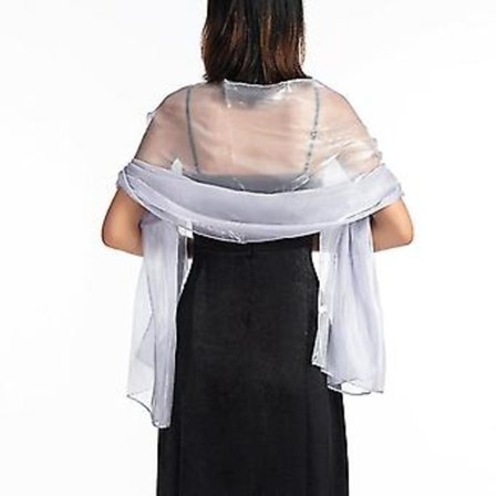 Kvälls klänning bröllop sjal för kvinnor enfärgad fest sjal tyll halsduk (ljus silver)