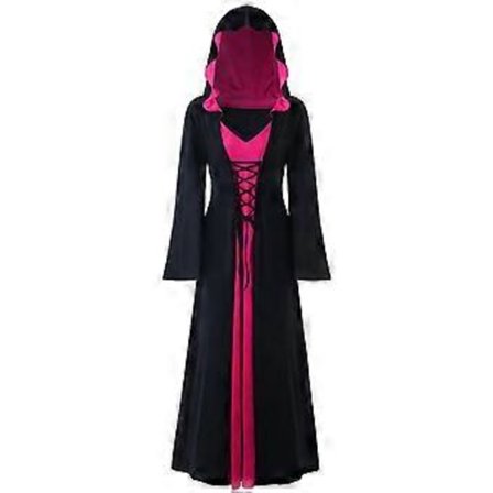 Dame Halloween Hette Lace Up Lappeteppe Langermet Lang Kjole i Plus Size (S Hot Pink)