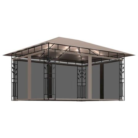 Vidaxl Paviljong Myggnät Och Ljusslinga Led 4x3x2,73 M Taupe 180 Taupe