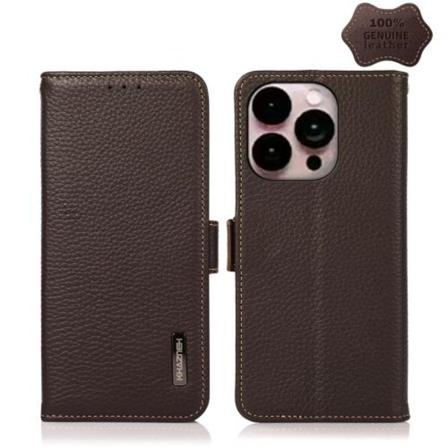Khazneh Iphone 14 Pro Max Fodral Äkta Läder Rfid Brun
